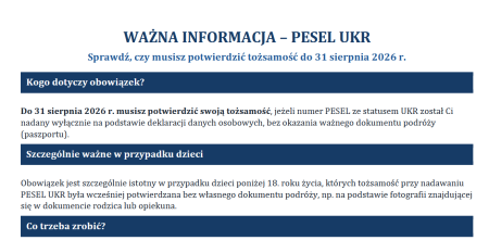 Informacja dla osób z Ukrainy posiadających numer PESEL ze statusem UKR o obowiązku potwie
