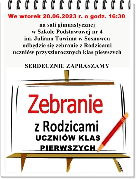 Zapraszamy na zebranie rodziców uczniów przyszłorocnych klas pierwszych